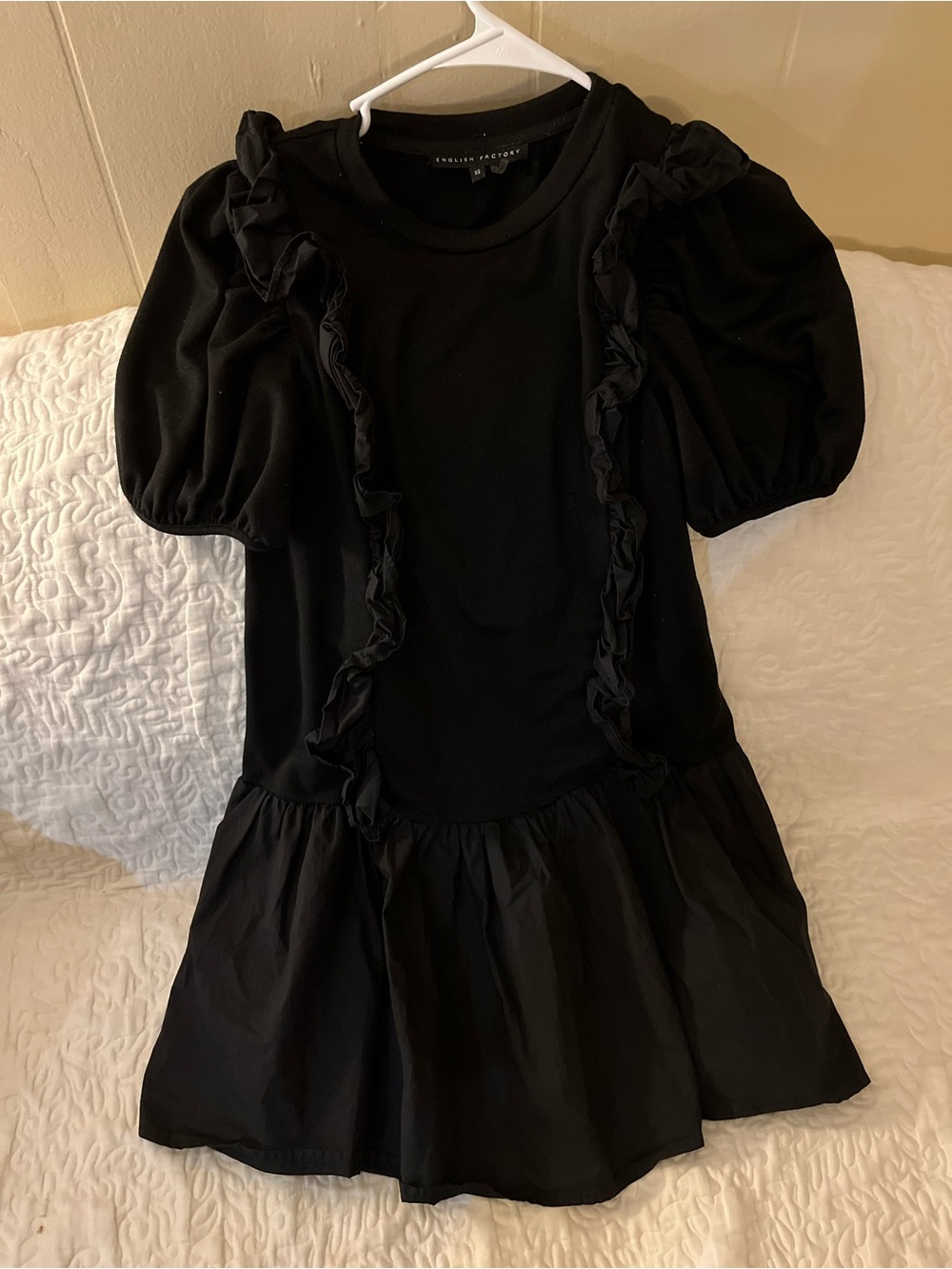 English Factory  Black Ruffle Puff-Sleeve Dress